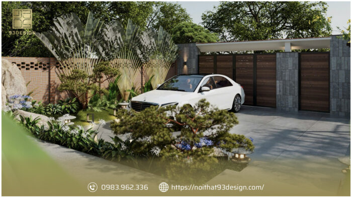 Khoảng sân rộng kết hợp với cảnh quan cây xanh